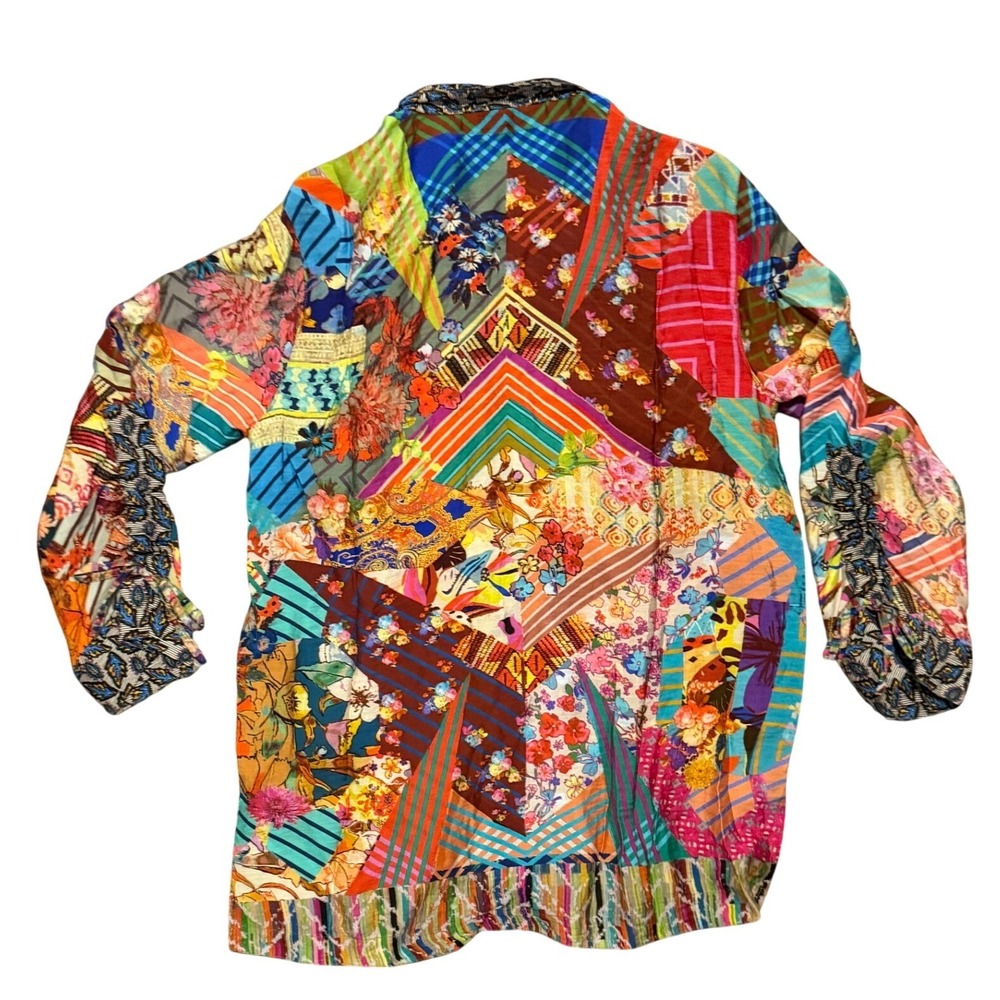 NEW John Mark Patchwork Floral Geometric Ruched S… - image 2